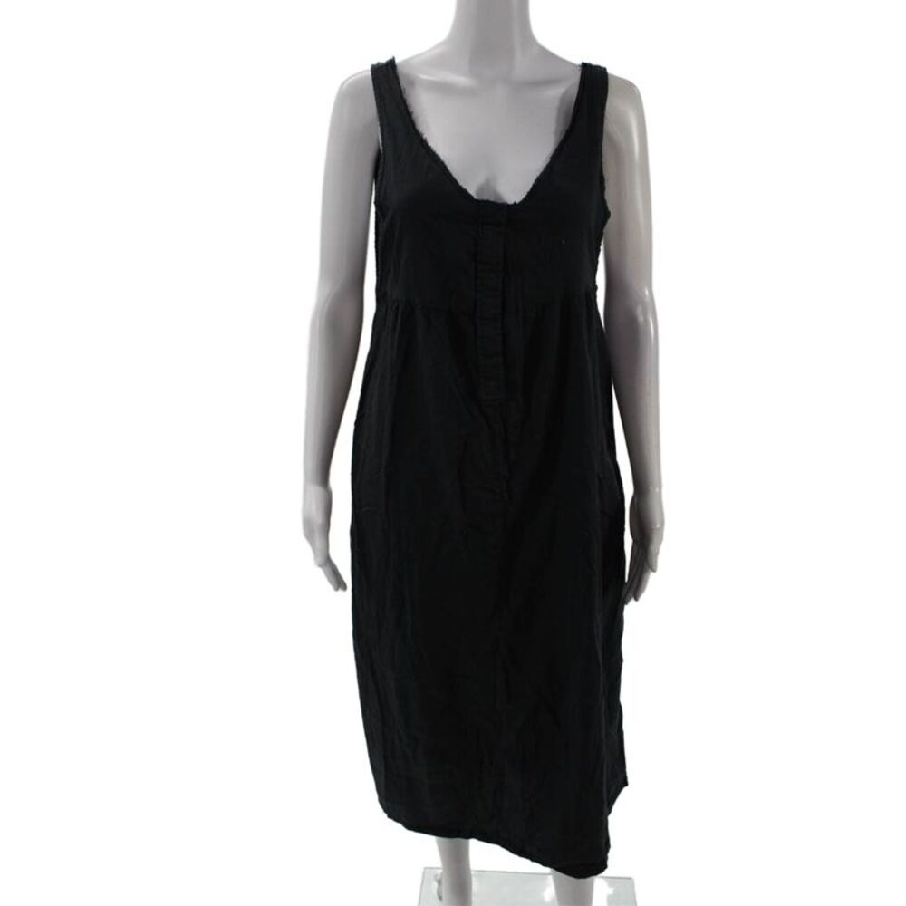 Neve & Hawk Women Slip Tank Dress Black V-Neck Linen Blend Sleeveless Size M